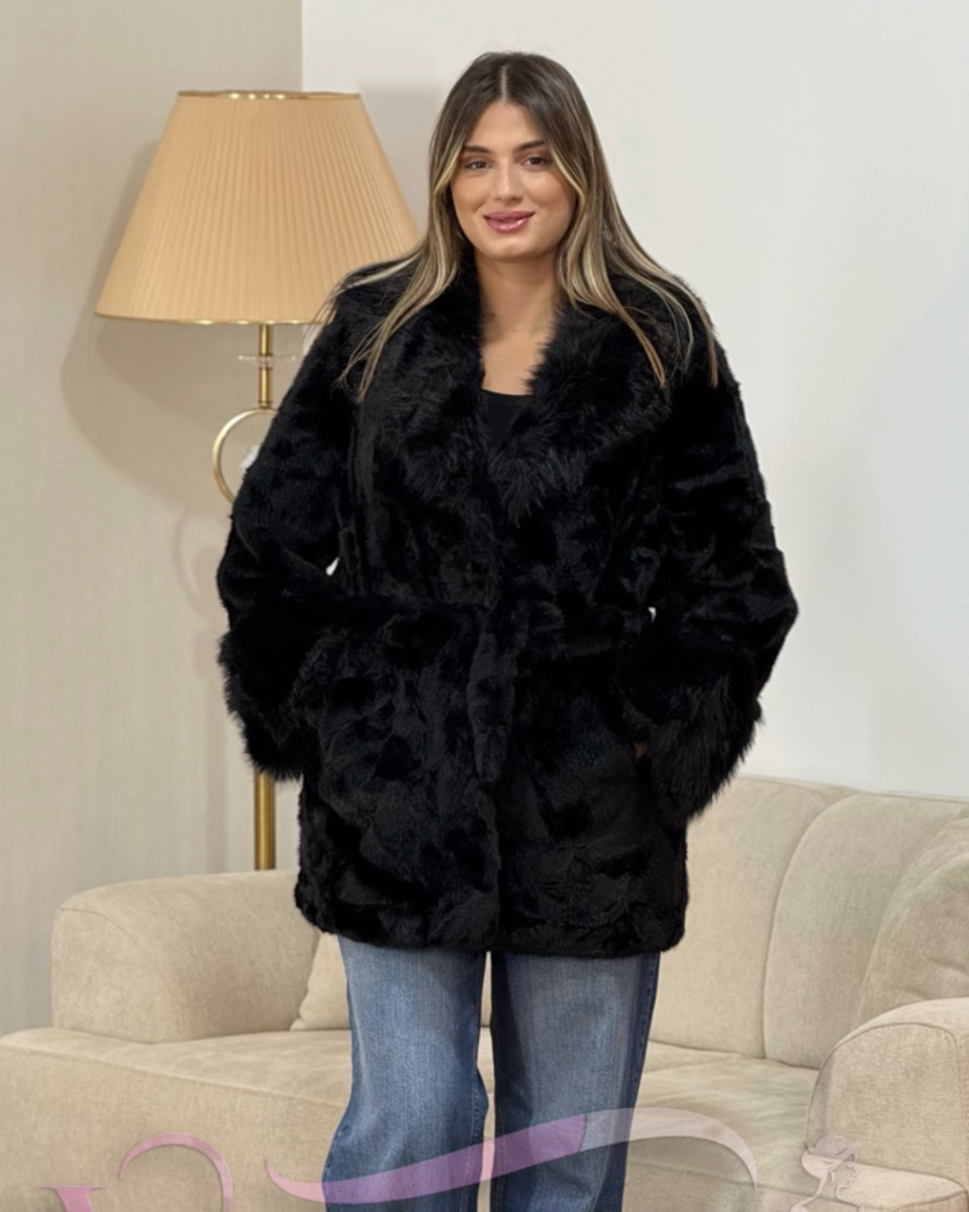 Manteau en Fourrure Ceinturé